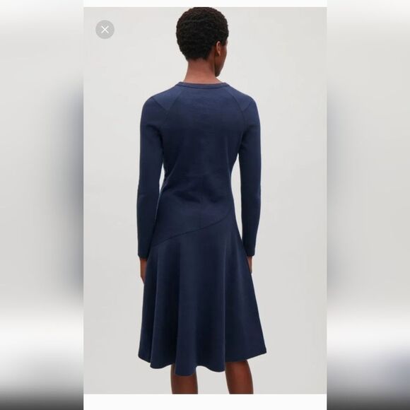 COS Dark Navy Fit And Flare Perfect Long Sleeve Midi Dress S - Picture 15 of 16